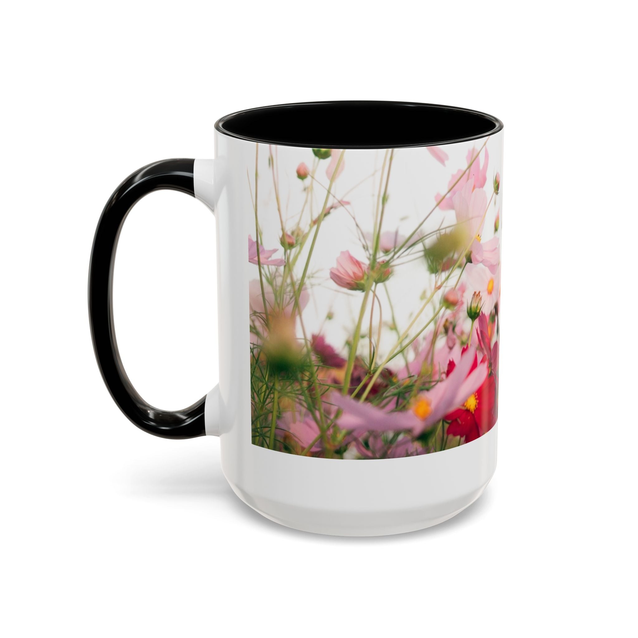 Floral Cosmos Accent Coffee Mug — Pink Wildflower Tea & Coffee Cup (11/15oz)