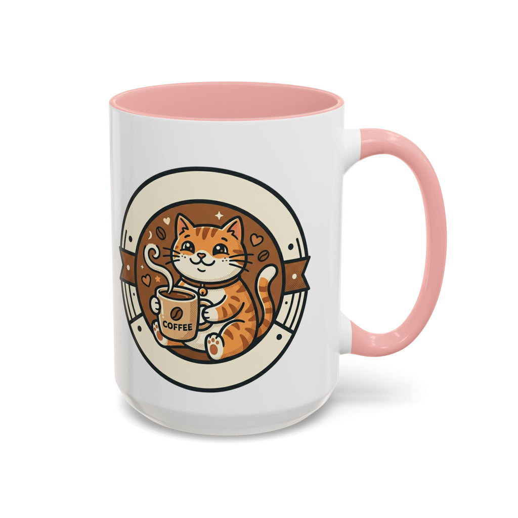 Cat Coffee Mug — Cute Orange Kitty Holding ‘Coffee’ Accent Ceramic Mug (11/15 oz)