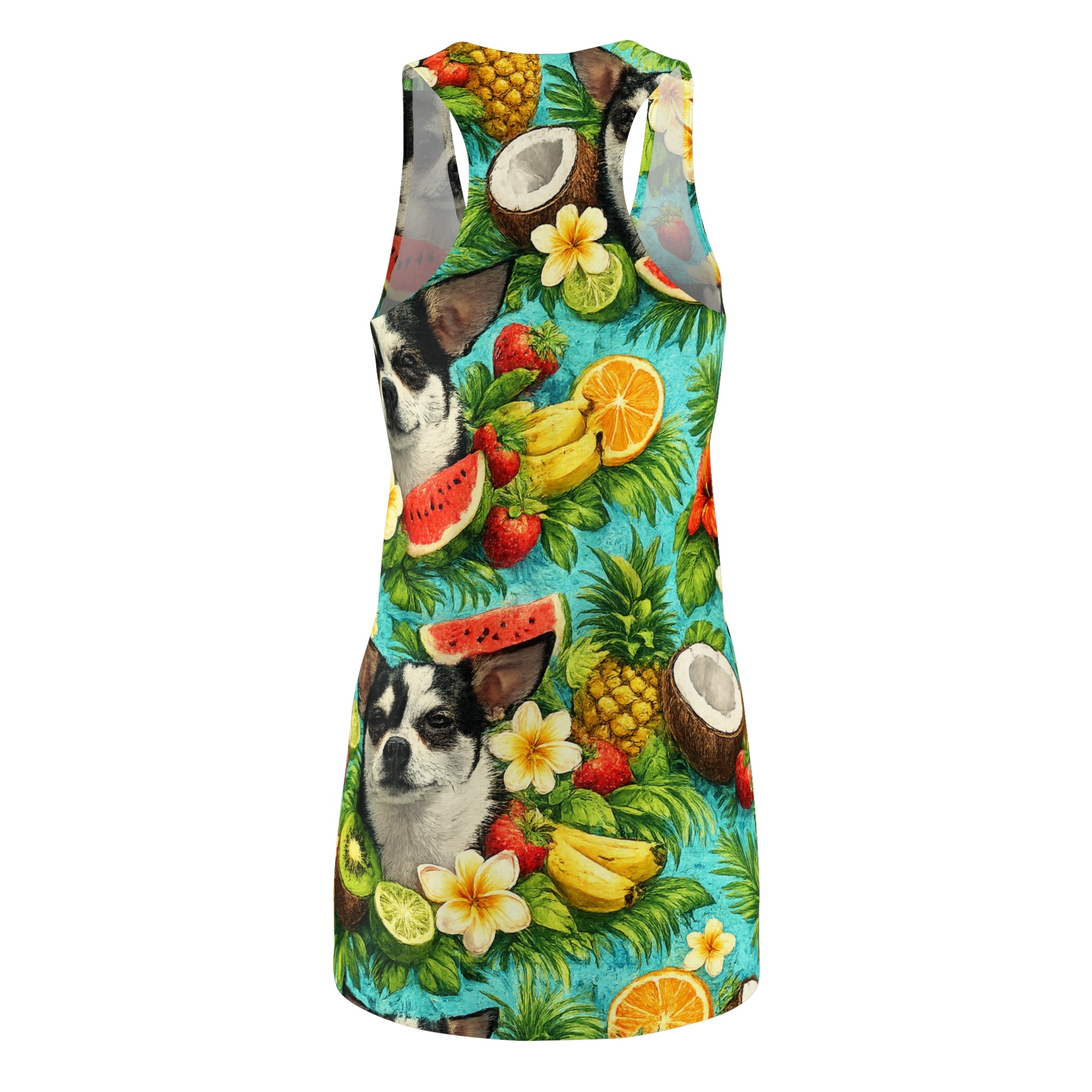 Tropical Chihuahua Racerback Dress — Fruit & Floral All-Over Print