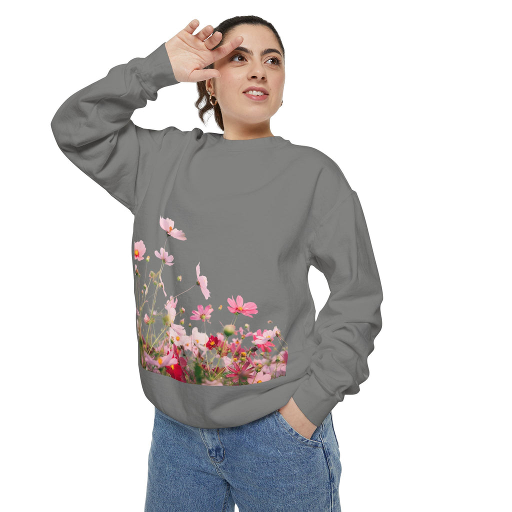 Floral Meadow Sweatshirt — Pink Cosmos Garden Crewneck