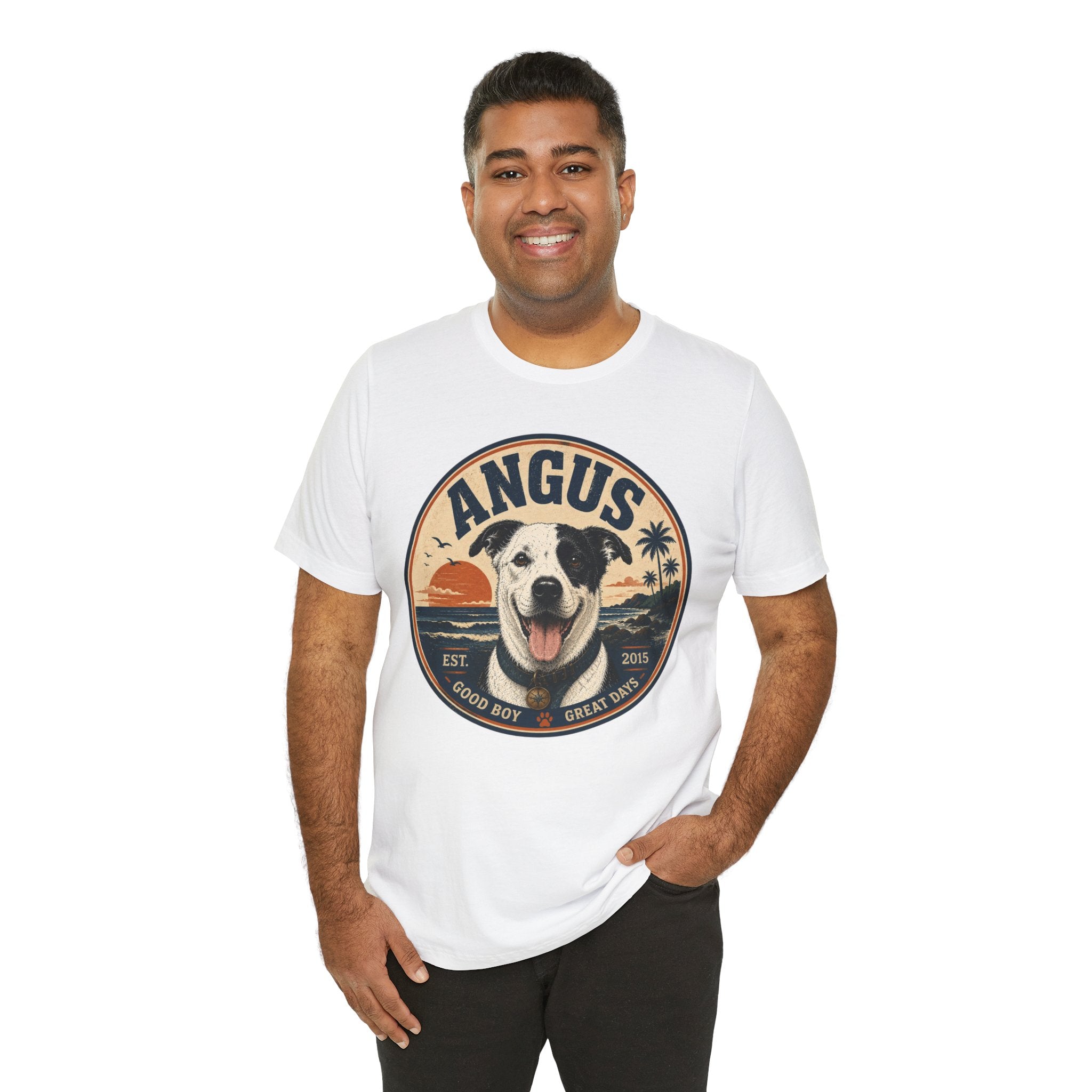 Angus Dog Tee — Retro Beach Portrait T-Shirt