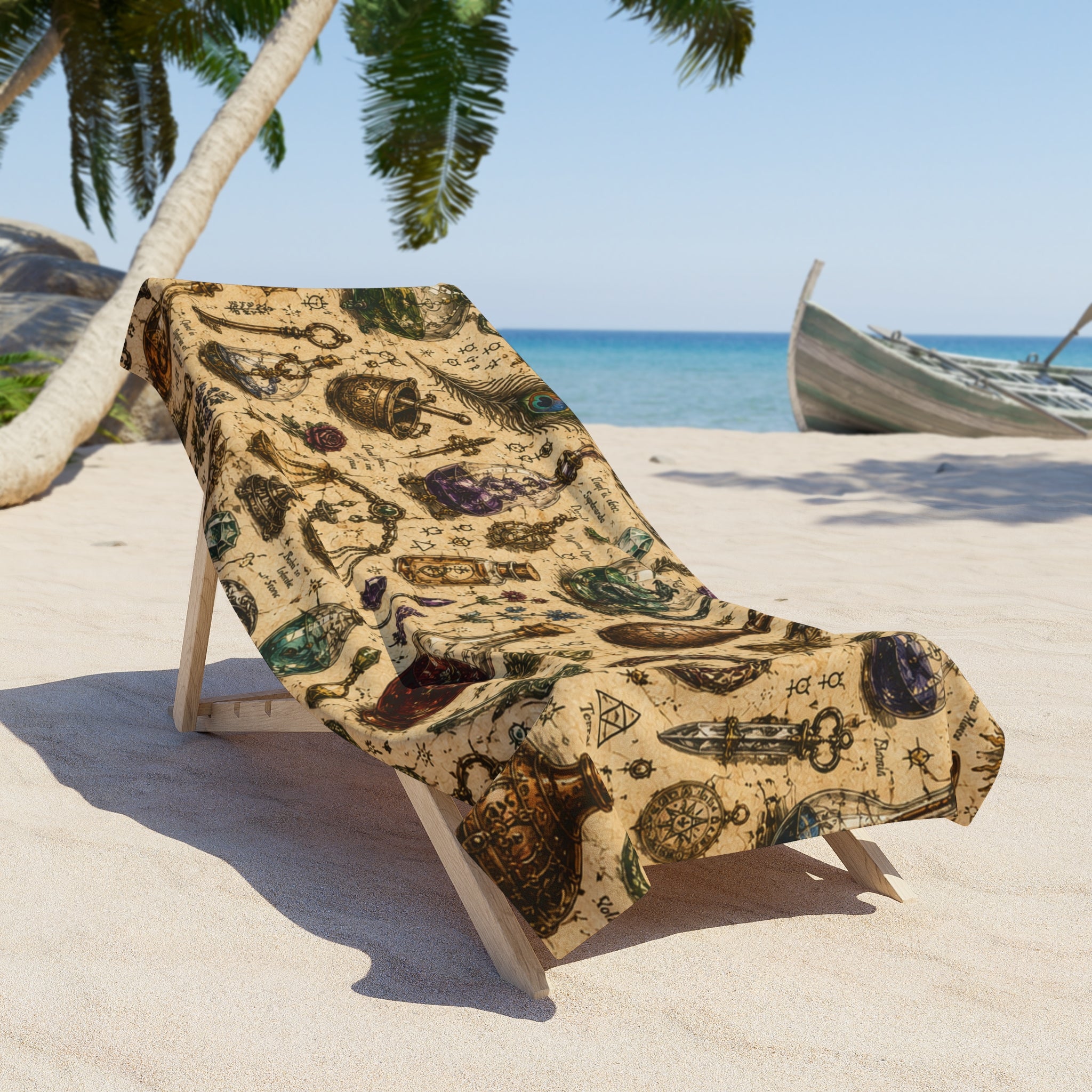 The Alchemist's Cabinet Beach Towel — Potion Bottles & Herb Illustration