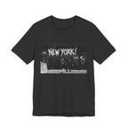 New York City Skyline Tee — Vintage Black & White 'NEW YORK!' Graphic Shirt