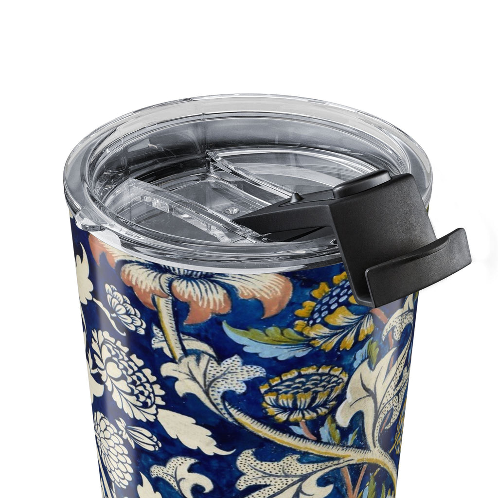 20oz Floral Blue Vintage Tumbler — Insulated Travel Cup with William Morris Style Pattern