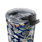 20oz Floral Blue Vintage Tumbler — Insulated Travel Cup with William Morris Style Pattern