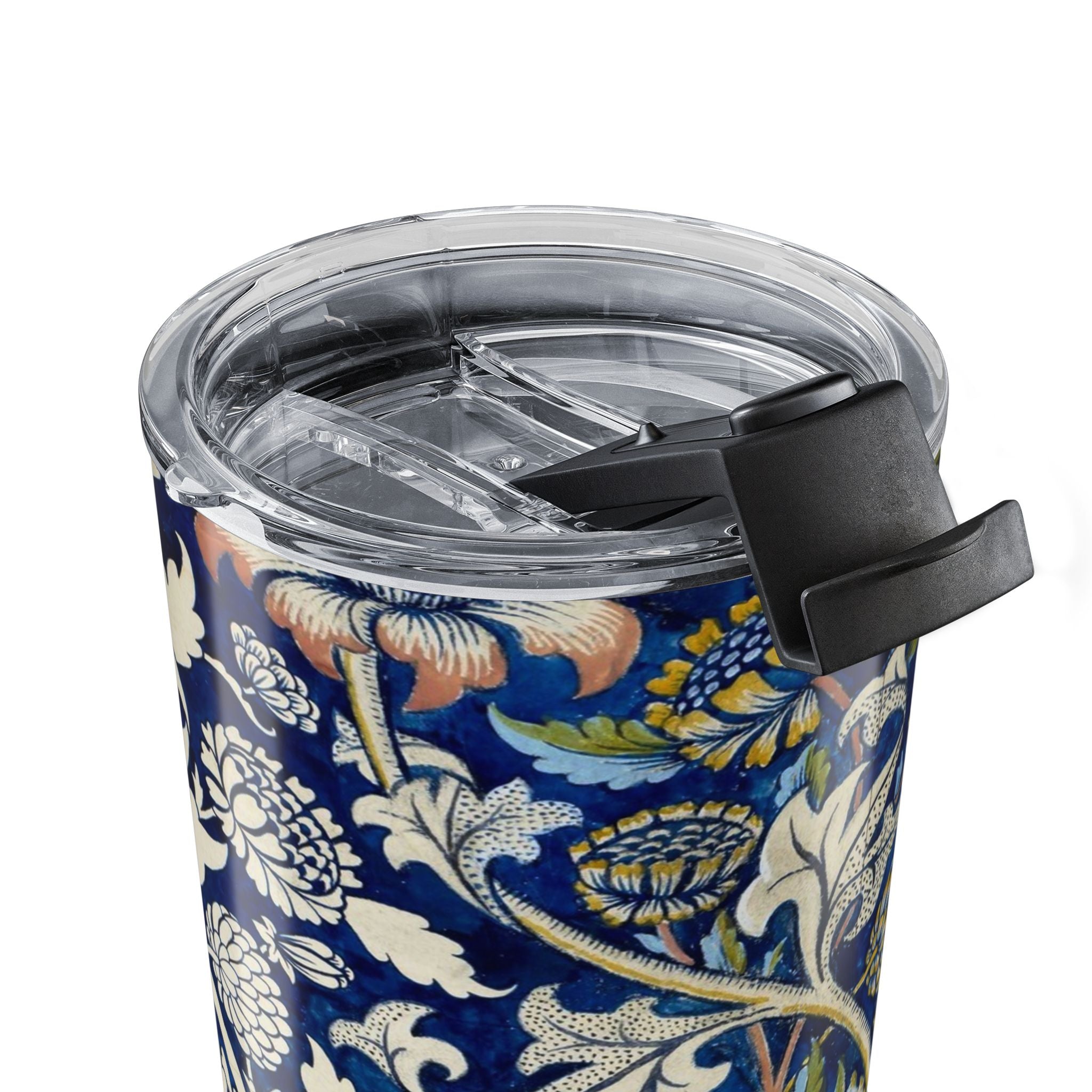 20oz Floral Blue Vintage Tumbler — Insulated Travel Cup with William Morris Style Pattern