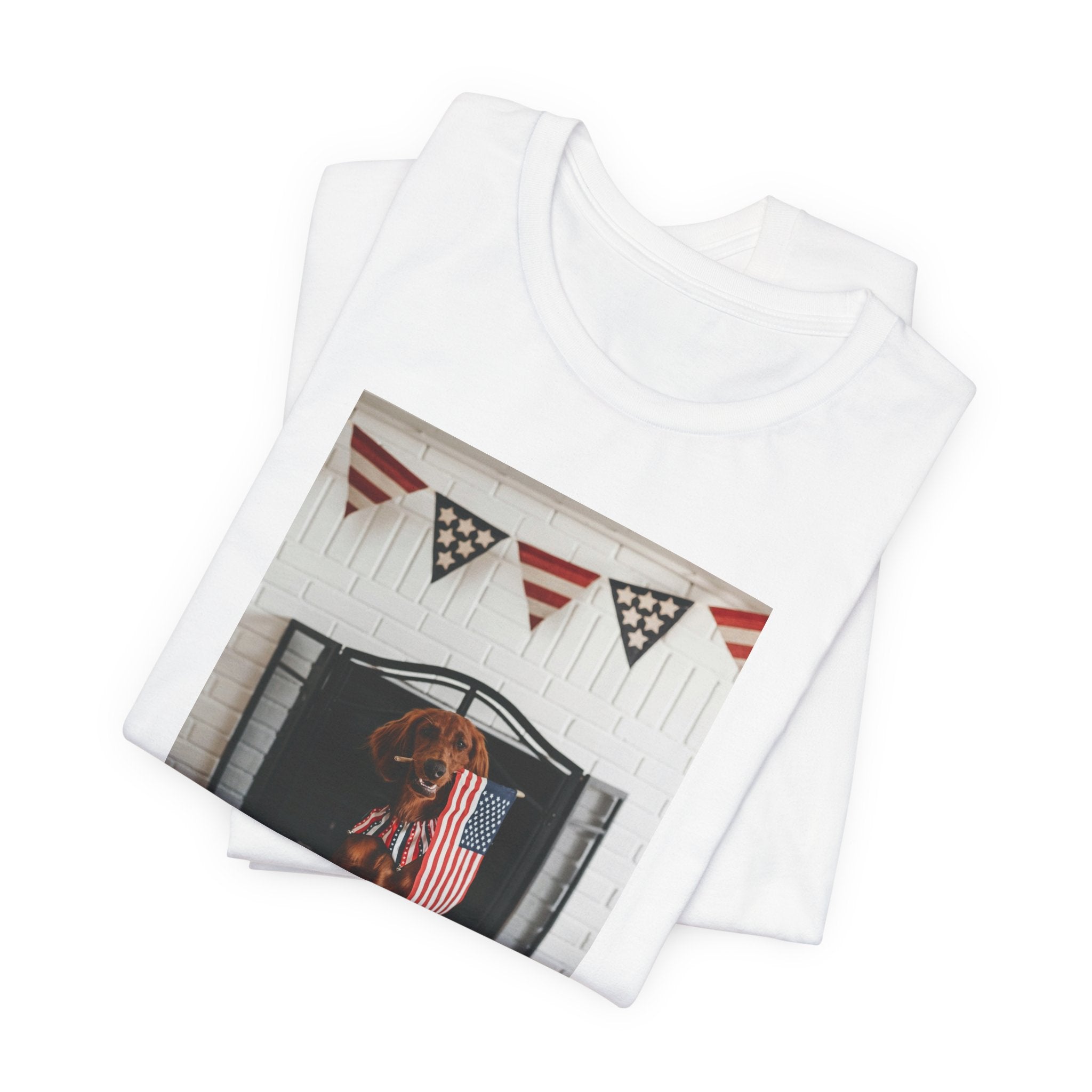 Patriotic Dog T-Shirt - Photo Print with American Flag Bunting