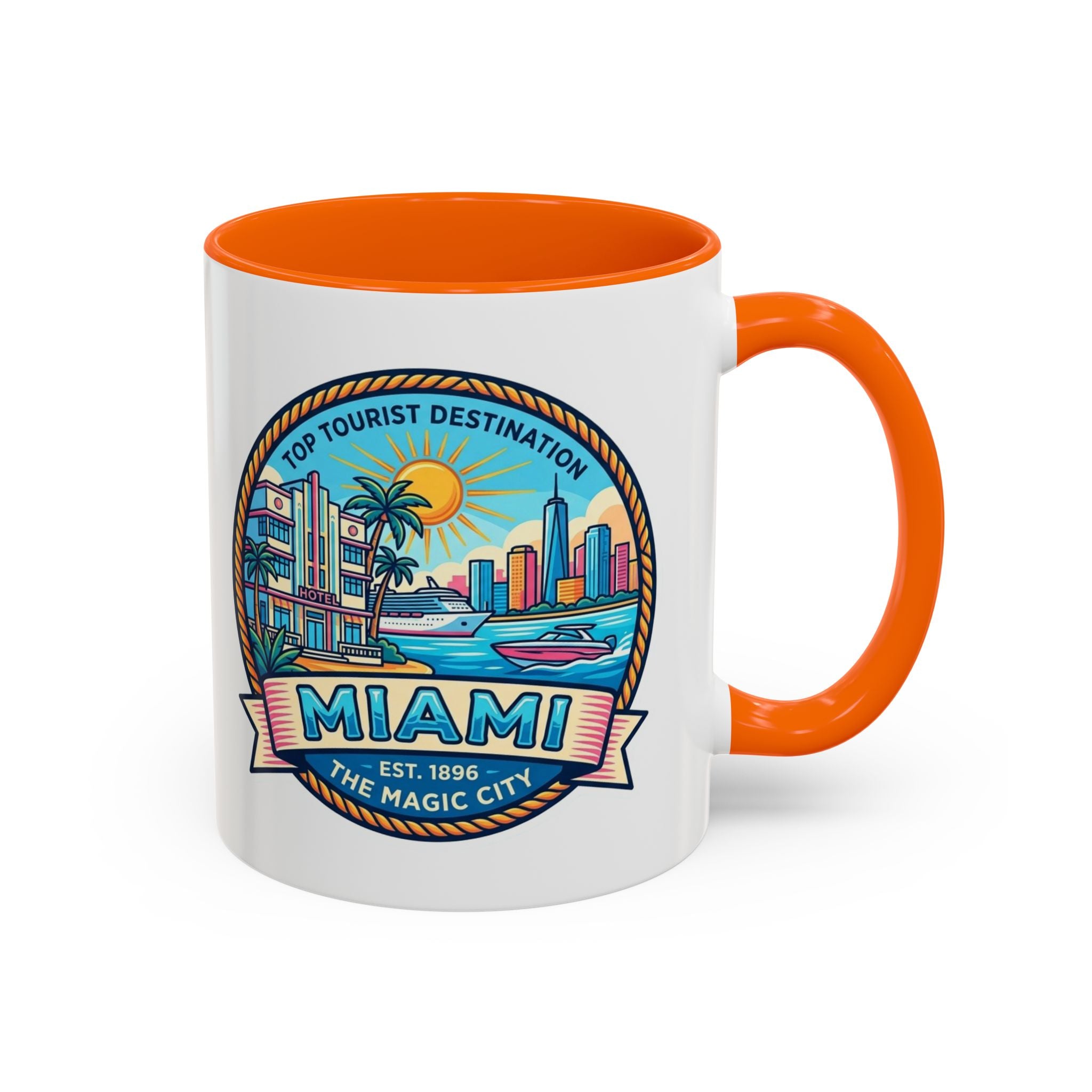 Miami Vintage Travel Accent Coffee Mug – 'Miami' Scenic Beach & Skyline Design (11/15oz)