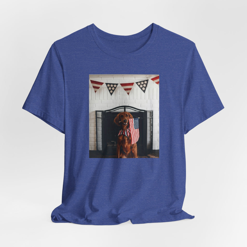 Patriotic Dog T-Shirt - Photo Print with American Flag Bunting