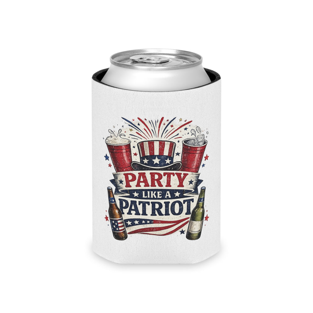 Party Like a Patriot Can Cooler — 4th of July Patriotic Beer Koozie
