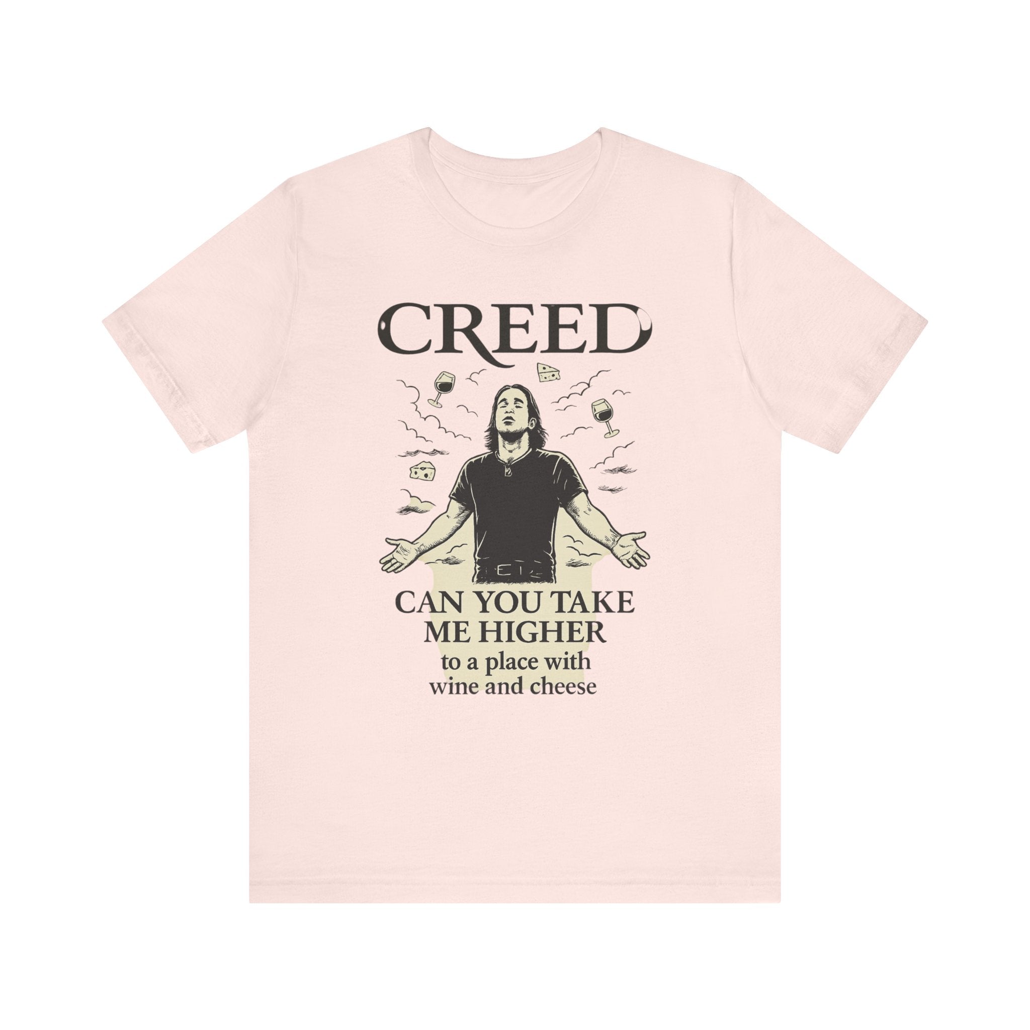 Creed-Inspired Unisex Jersey Tee - Wine & Cheese Lover's Shirt, Casual Daywear, Gift for Friends, Music Merch, Funny Tee