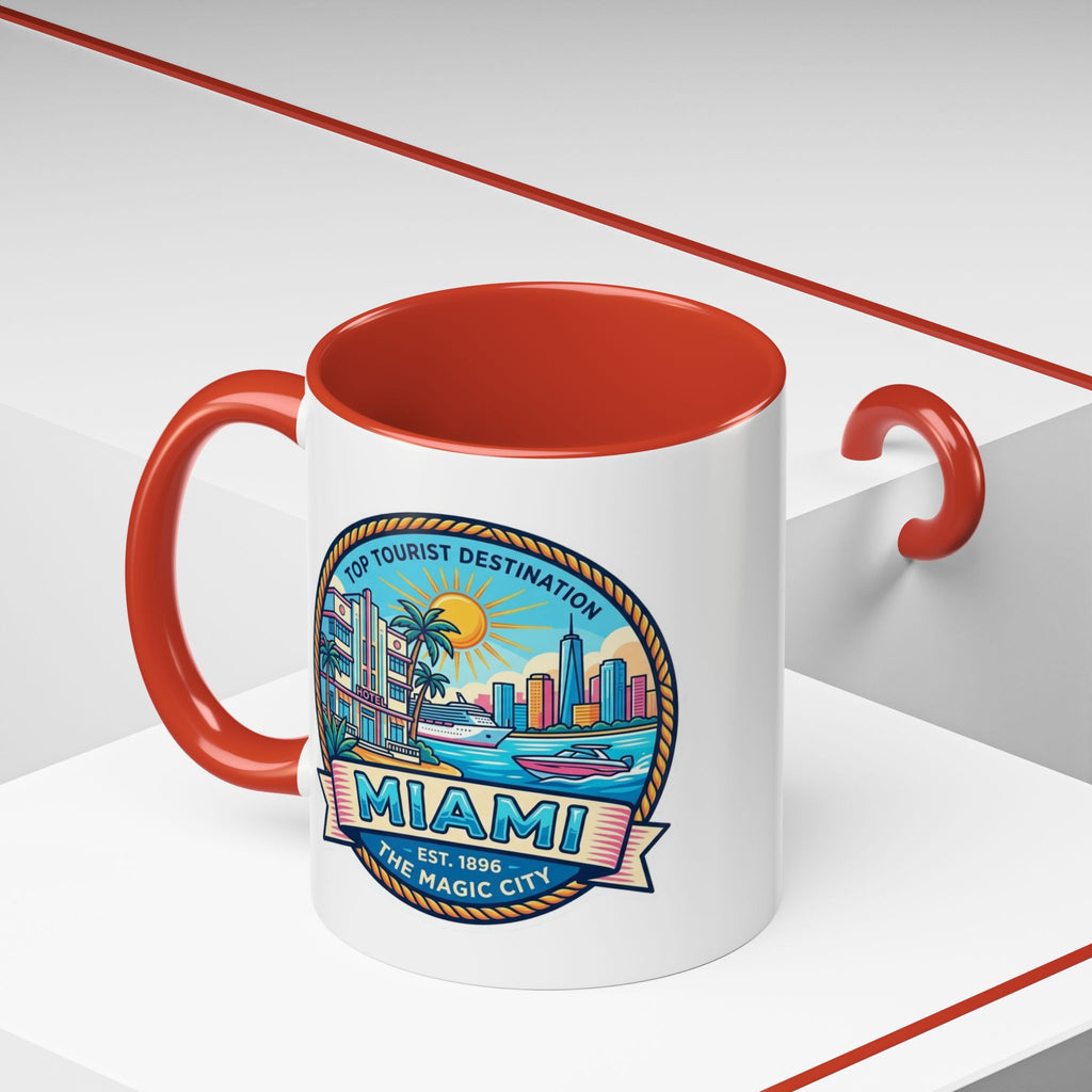 Miami Vintage Travel Accent Coffee Mug – 'Miami' Scenic Beach & Skyline Design (11/15oz)