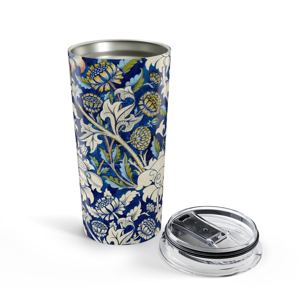 20oz Floral Blue Vintage Tumbler — Insulated Travel Cup with William Morris Style Pattern