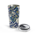 20oz Floral Blue Vintage Tumbler — Insulated Travel Cup with William Morris Style Pattern