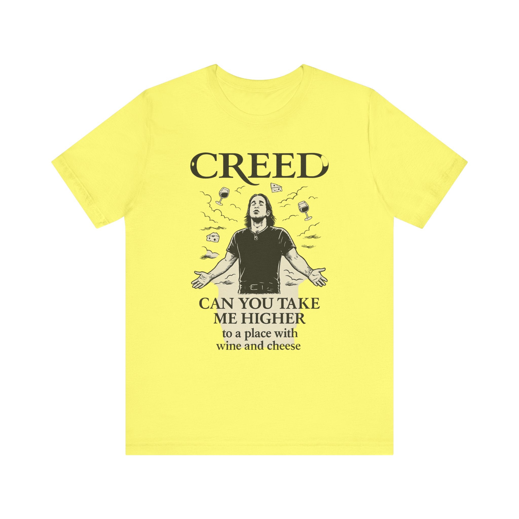 Creed-Inspired Unisex Jersey Tee - Wine & Cheese Lover's Shirt, Casual Daywear, Gift for Friends, Music Merch, Funny Tee