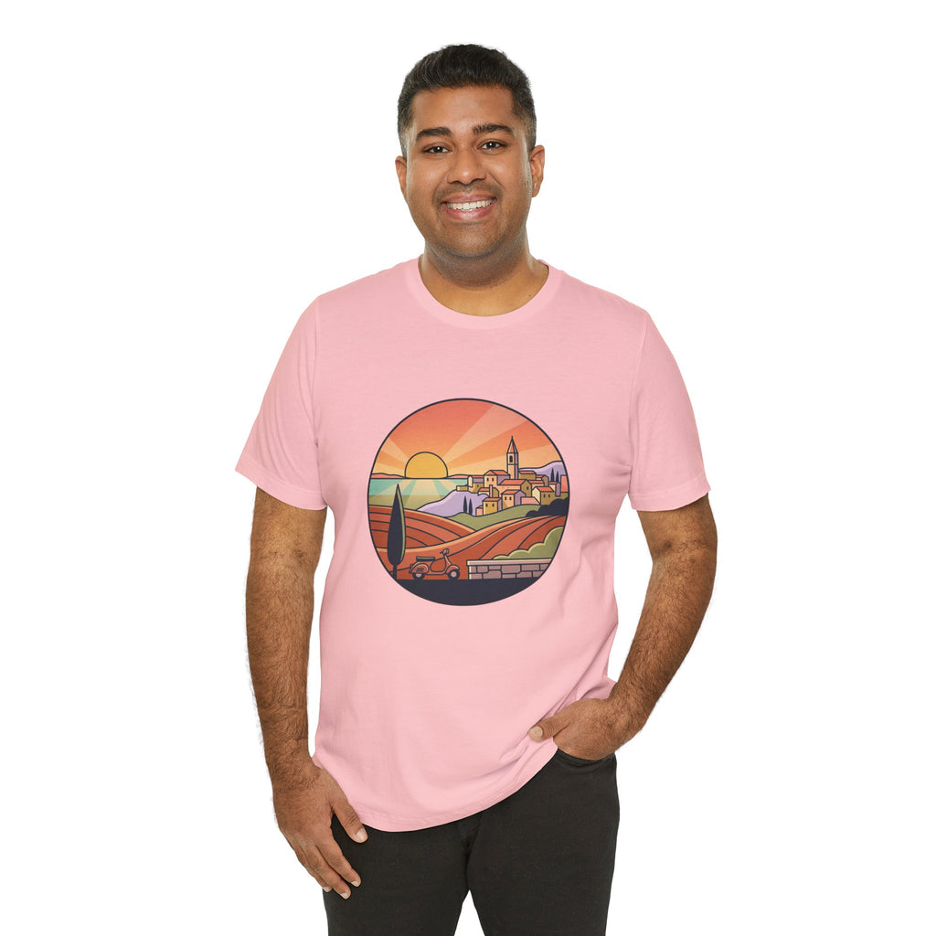 Sunset Tuscan Landscape T-Shirt — Vintage Italian Countryside Graphic Tee