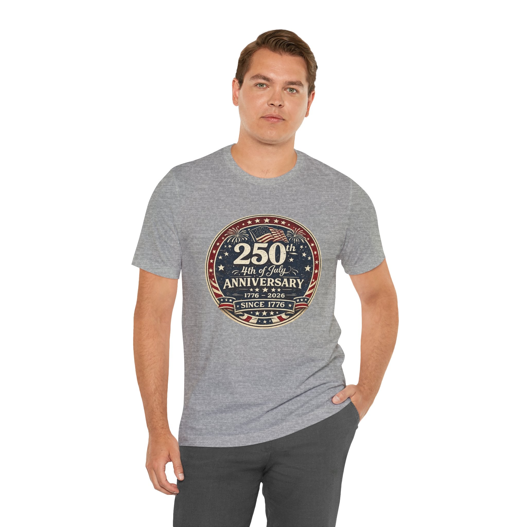 4th of July 250th Anniversary T-Shirt – Vintage American Flag Emblem (1776–2026)
