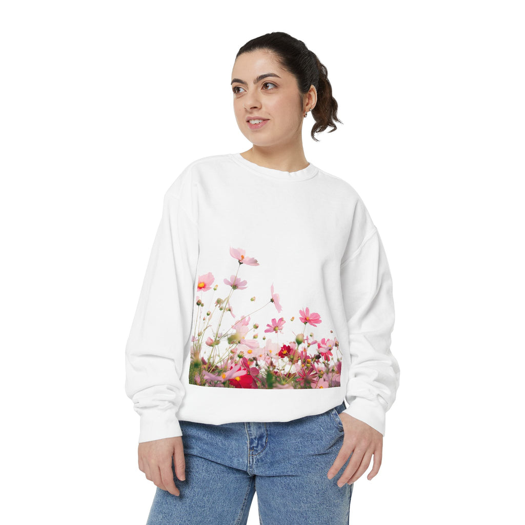 Floral Meadow Sweatshirt — Pink Cosmos Garden Crewneck