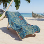 Vintage Floral Blue Beach Towel — William Morris Inspired Pattern
