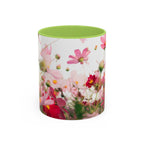 Floral Cosmos Accent Coffee Mug — Pink Wildflower Tea & Coffee Cup (11/15oz)