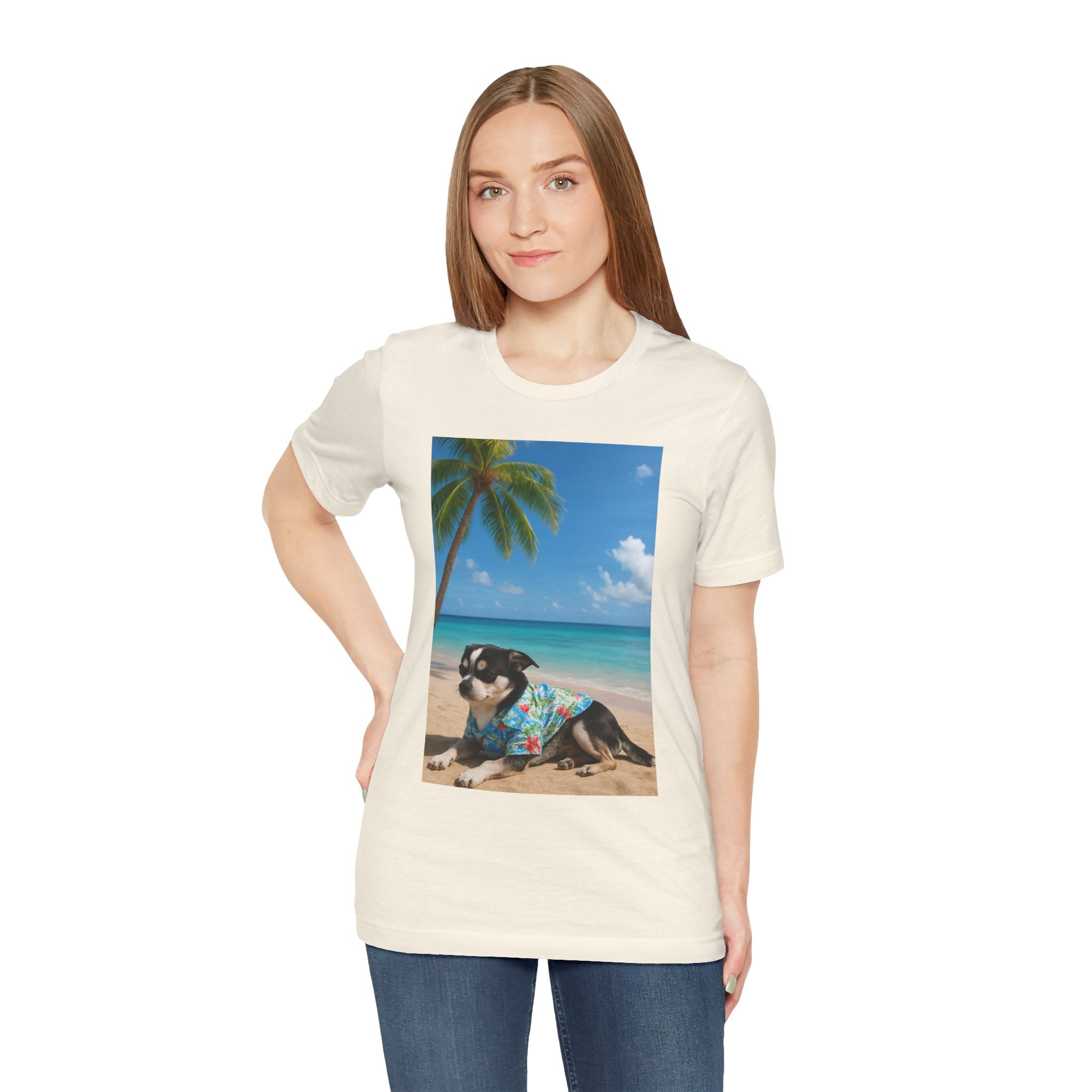 Beach Chihuahua Dog T-Shirt — Hawaiian Shirt Puppy on Tropical Shore