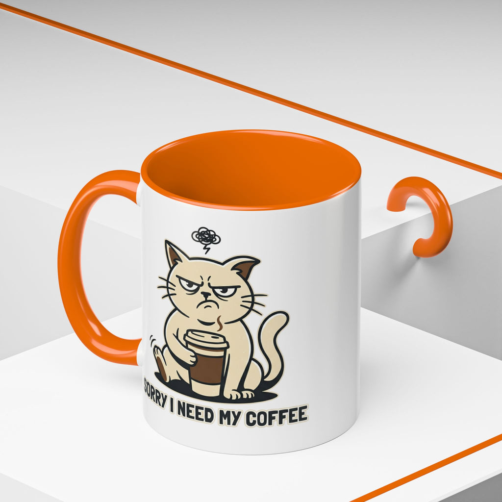 Cat Lover Coffee Mug – Cute Cat Illustration ‘Coffee’ Accent Ceramic Mug (11/15oz)