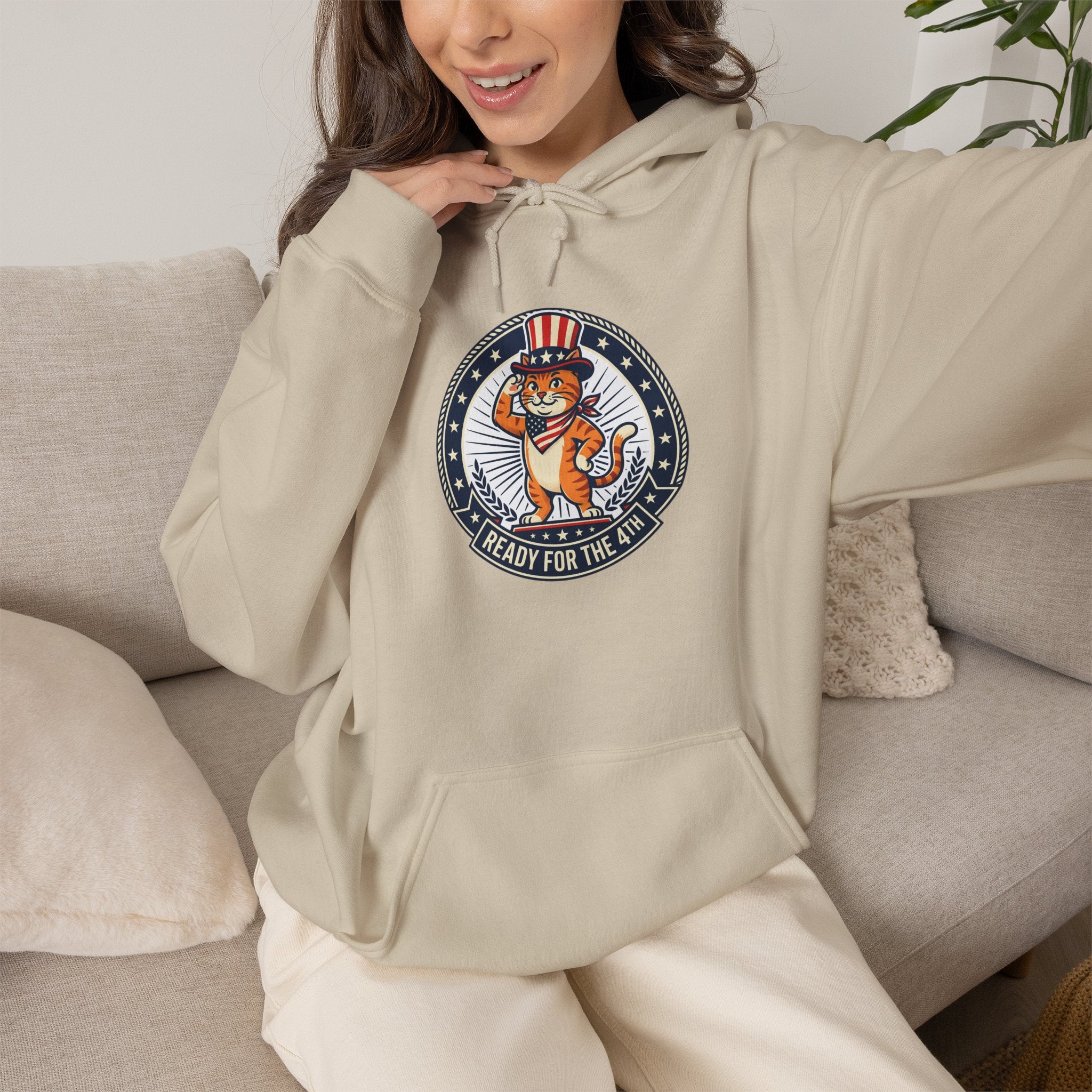 Patriotic Cat Hoodie — "Ready for the Stars" Graphic Pullover
