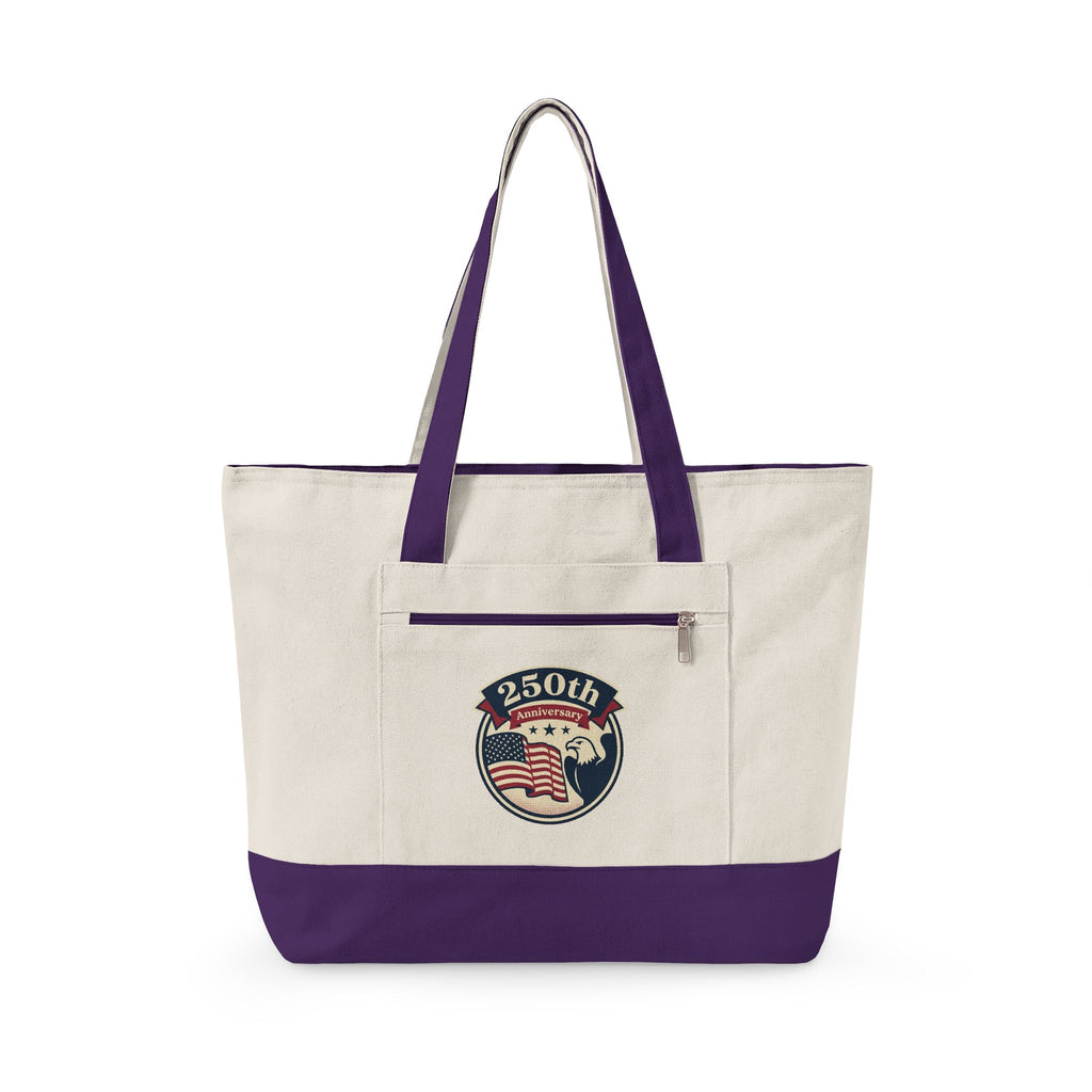 250th Anniversary American Flag Canvas Tote Bag — Zippered Patriotic Tote