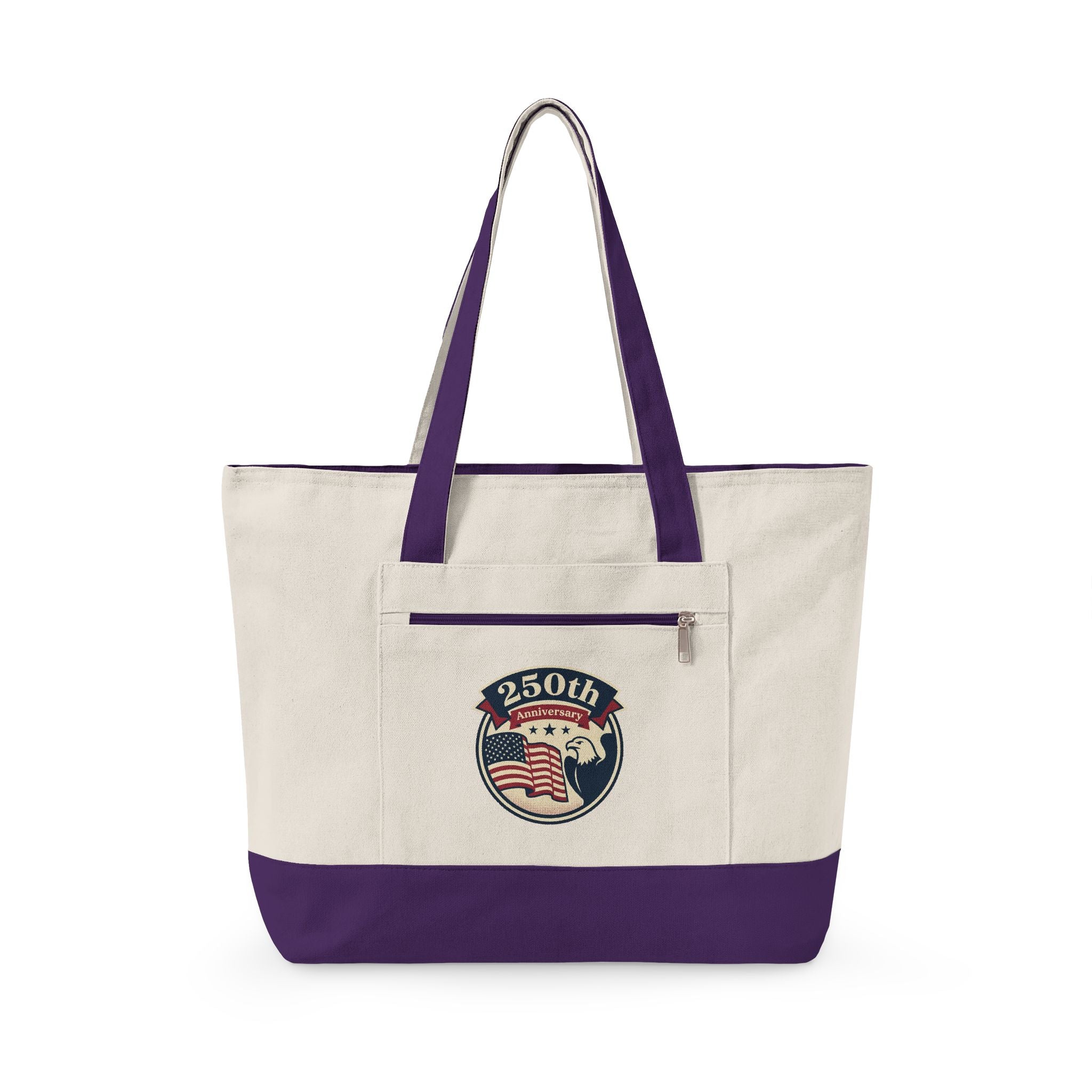 250th Anniversary American Flag Canvas Tote Bag — Zippered Patriotic Tote
