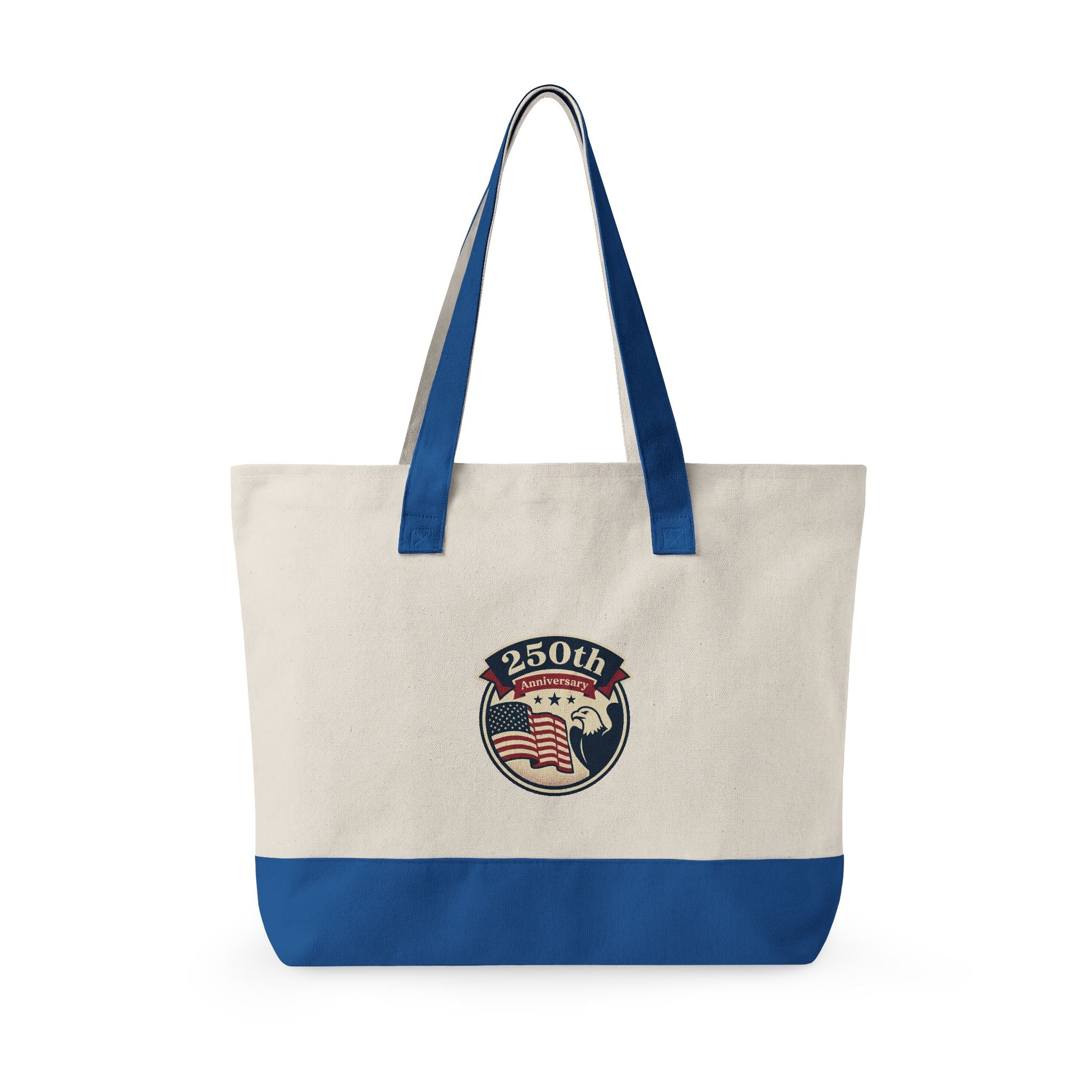 250th Anniversary American Flag Canvas Tote Bag — Zippered Patriotic Tote