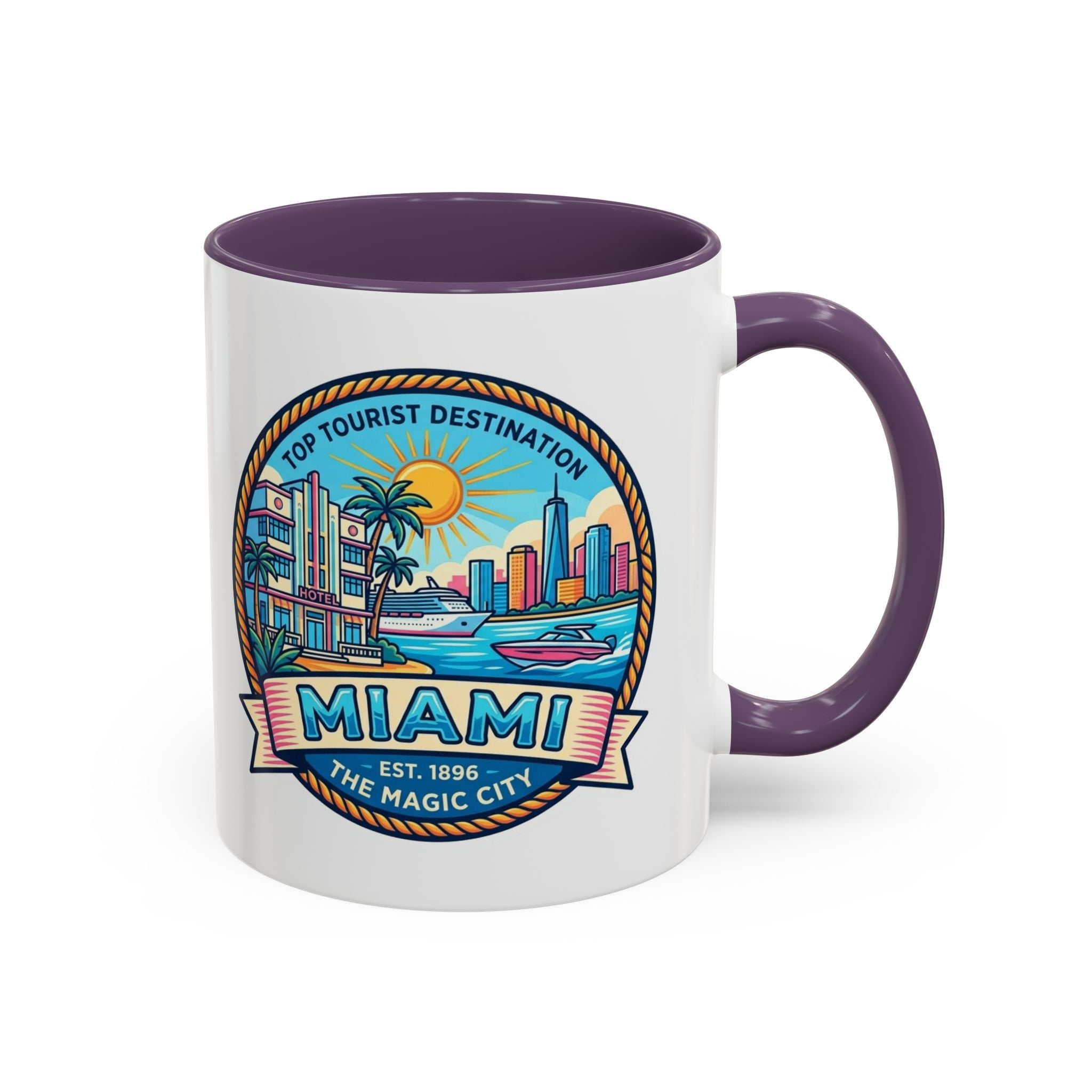 Miami Vintage Travel Accent Coffee Mug – 'Miami' Scenic Beach & Skyline Design (11/15oz)