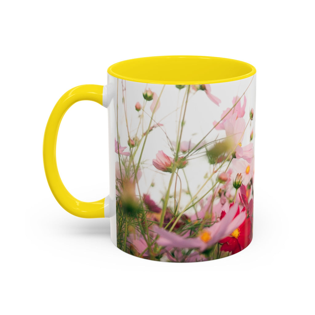 Floral Cosmos Accent Coffee Mug — Pink Wildflower Tea & Coffee Cup (11/15oz)