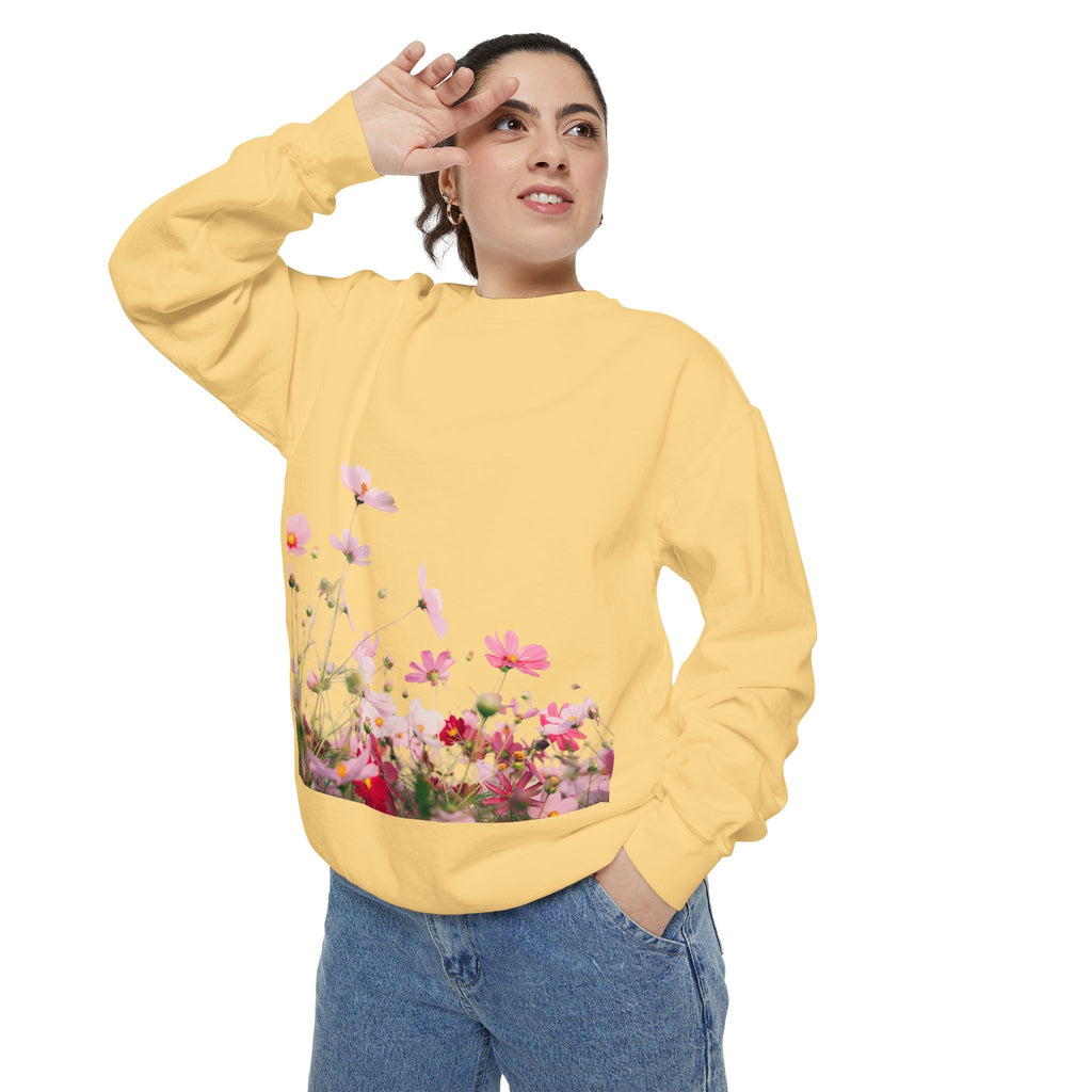 Floral Meadow Sweatshirt — Pink Cosmos Garden Crewneck