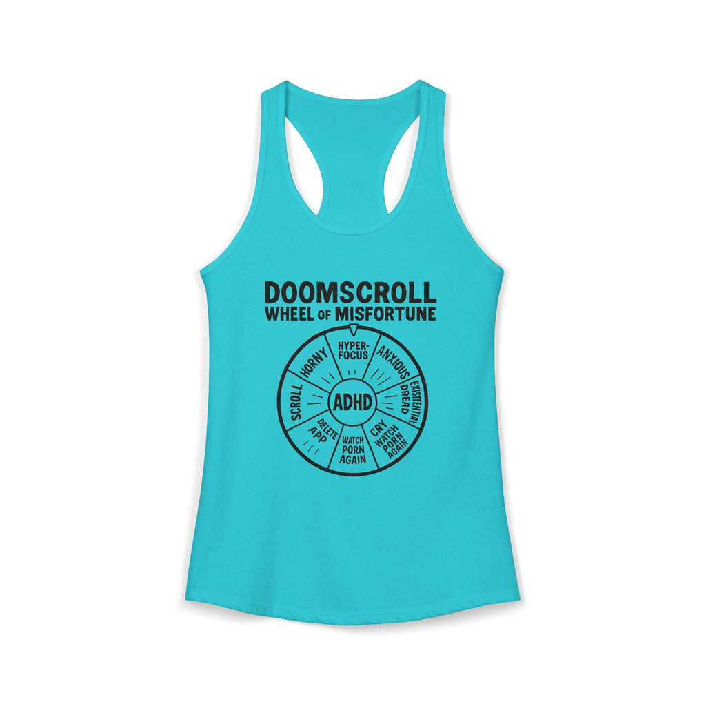 "DOOMSCROLL: Wheel of Misfortune" ADHD tank top