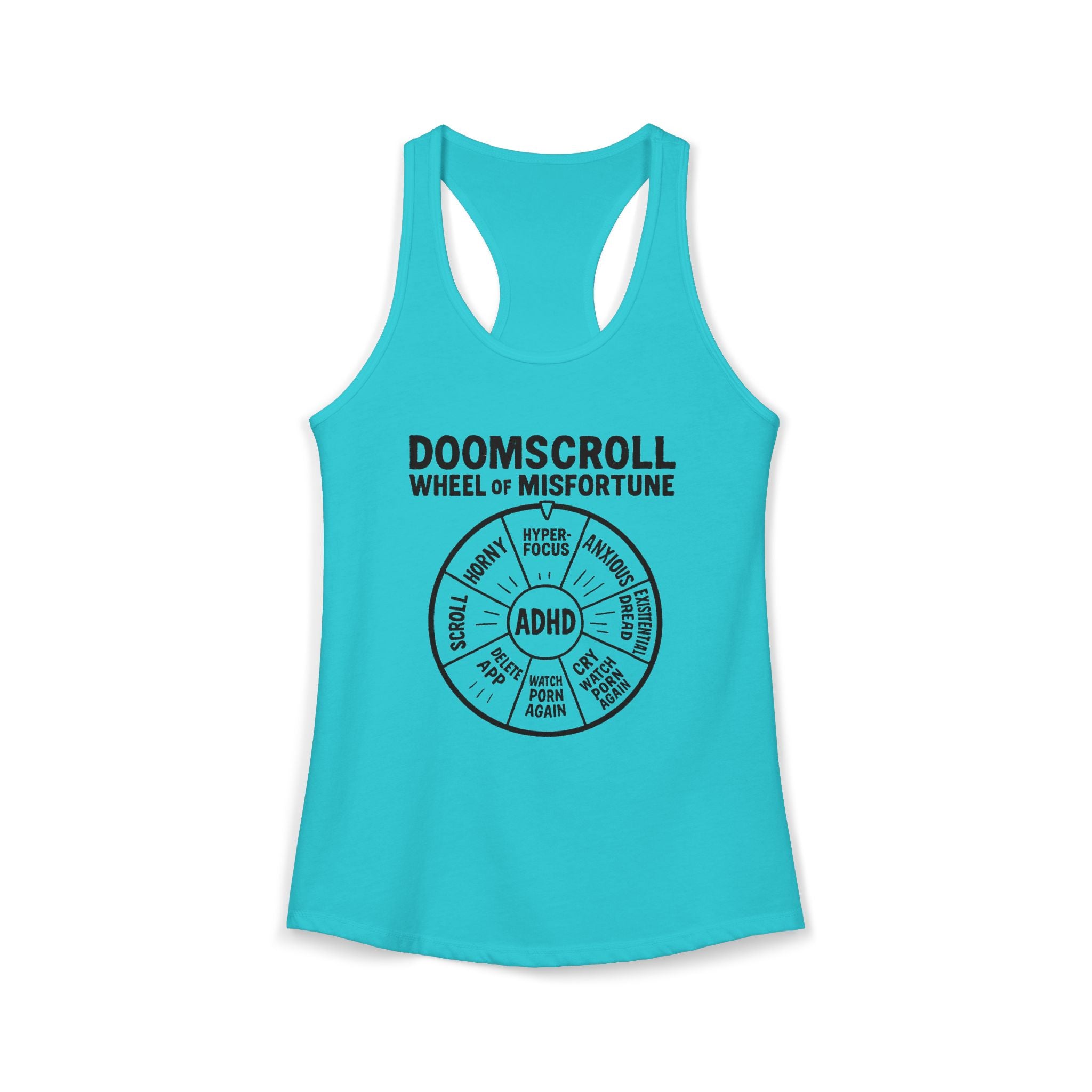 "DOOMSCROLL: Wheel of Misfortune" ADHD tank top