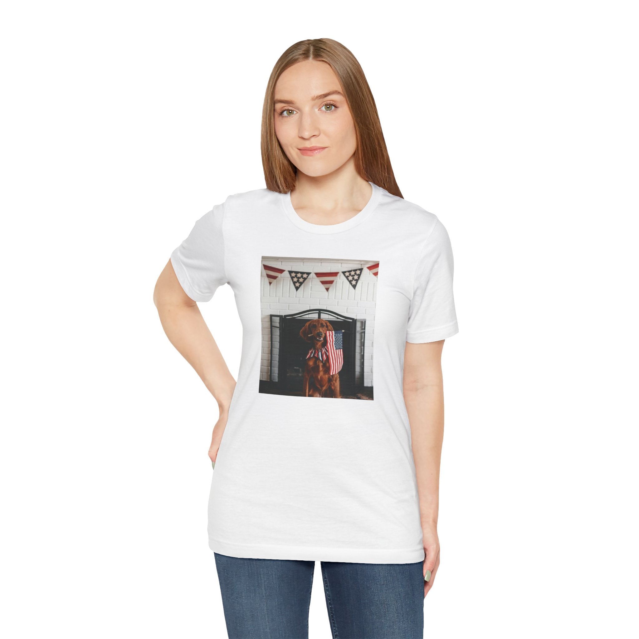 Patriotic Dog T-Shirt - Photo Print with American Flag Bunting