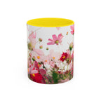 Floral Cosmos Accent Coffee Mug — Pink Wildflower Tea & Coffee Cup (11/15oz)