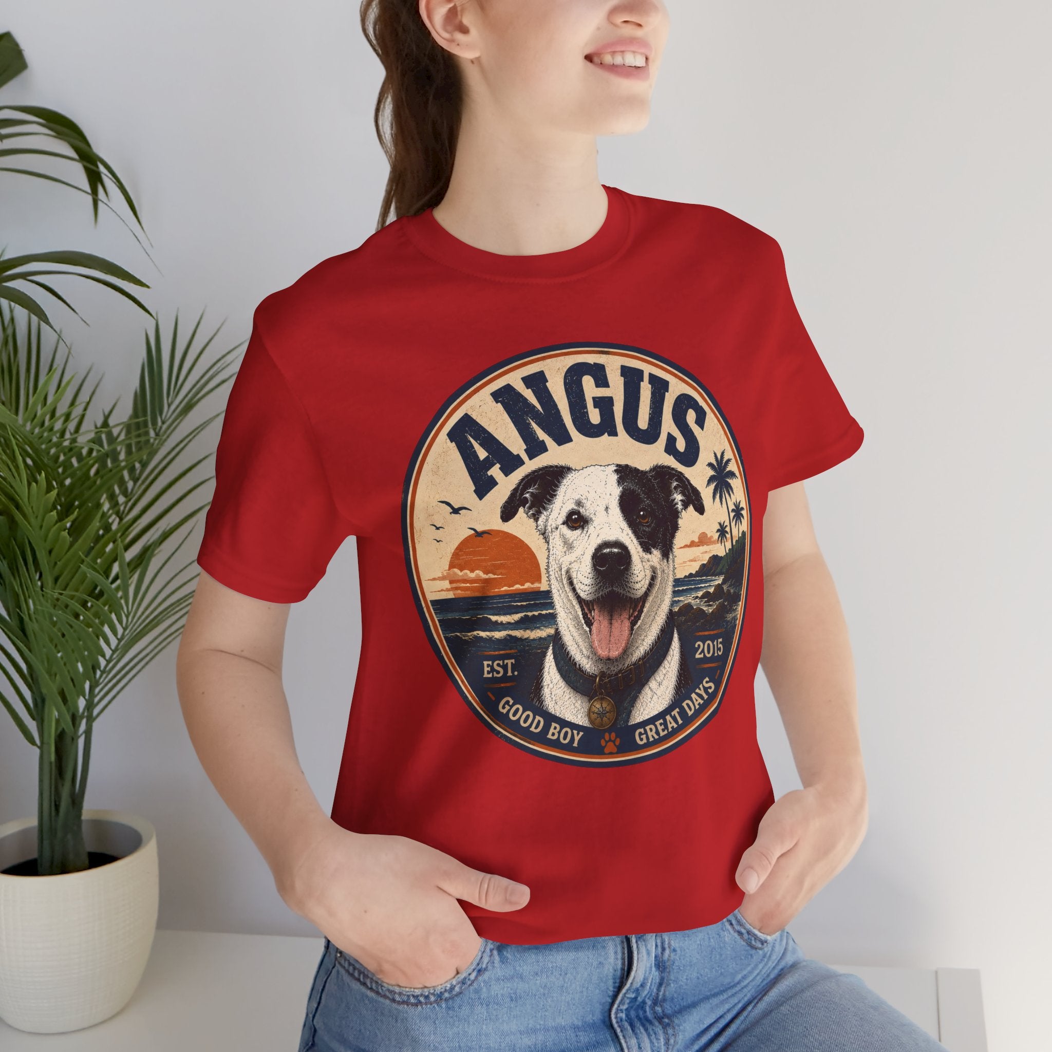 Angus Dog Tee — Retro Beach Portrait T-Shirt