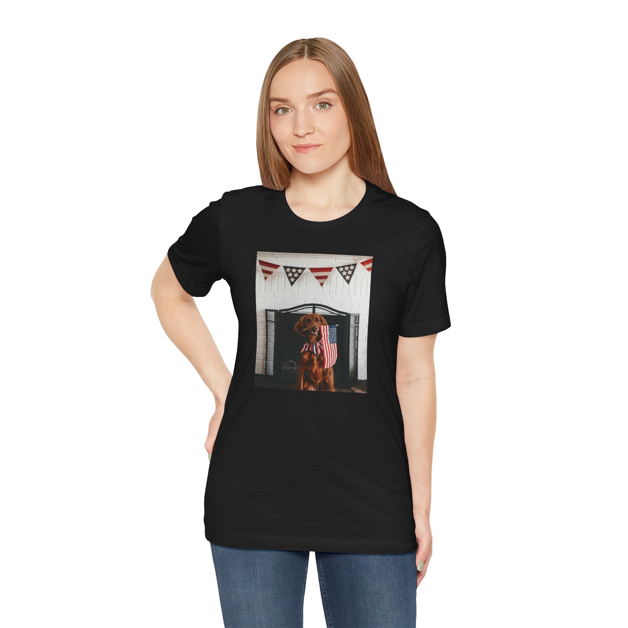 Patriotic Dog T-Shirt - Photo Print with American Flag Bunting