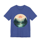 Sunset Mountain Landscape T-Shirt — Scenic Forest River Graphic Tee