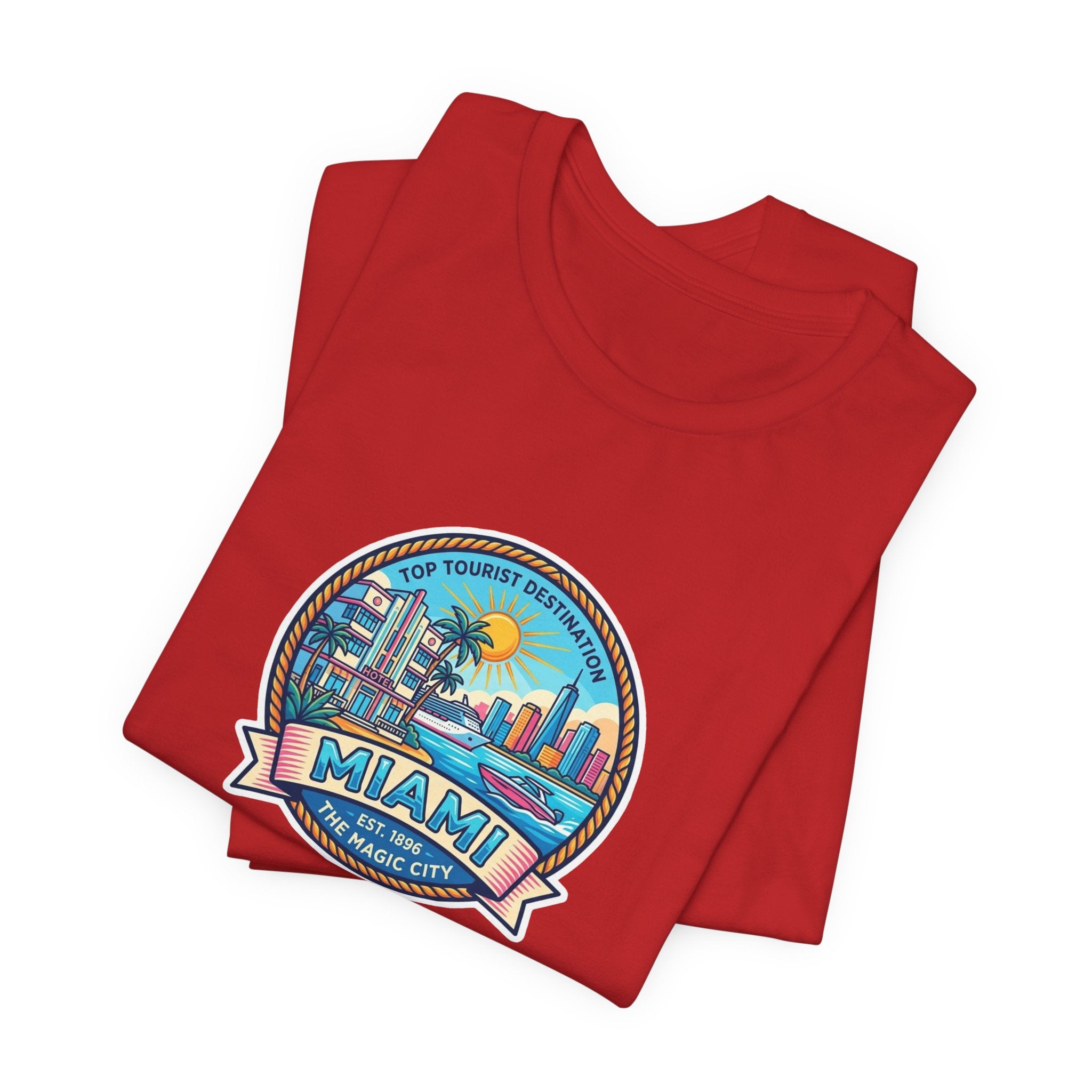 Miami Beach Vintage Logo Tee — Miami Skyline Sunset T‑Shirt