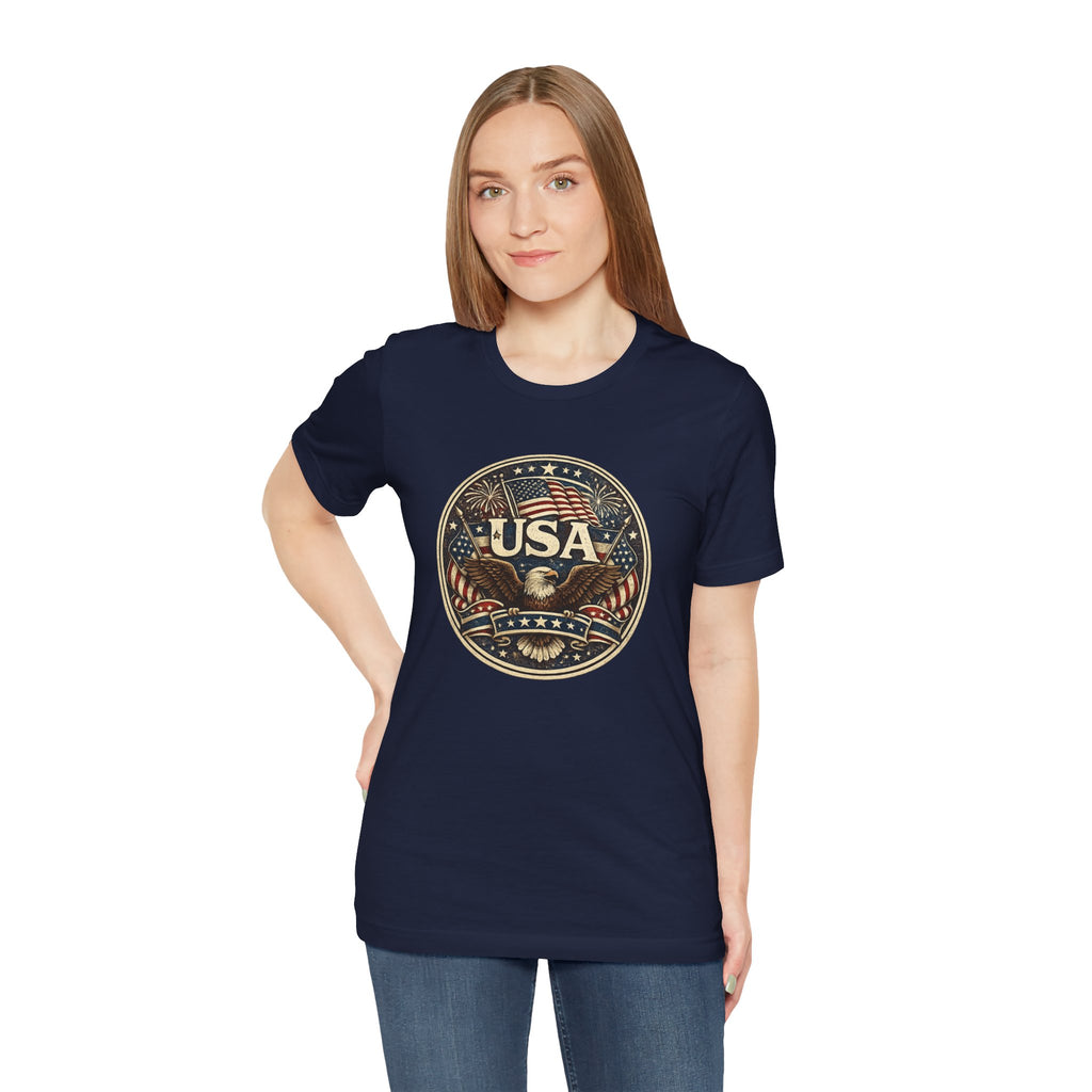 USA Eagle Vintage Patriotic T-Shirt — American Flag Graphic Tee