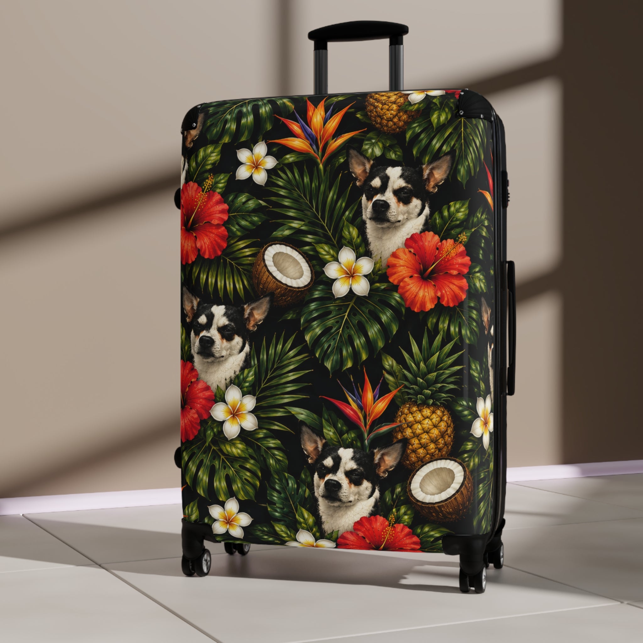 Tropical chihuahua Suitcase — Floral Pineapple Coconut Carry-On Luggage