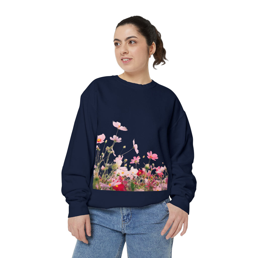 Floral Meadow Sweatshirt — Pink Cosmos Garden Crewneck