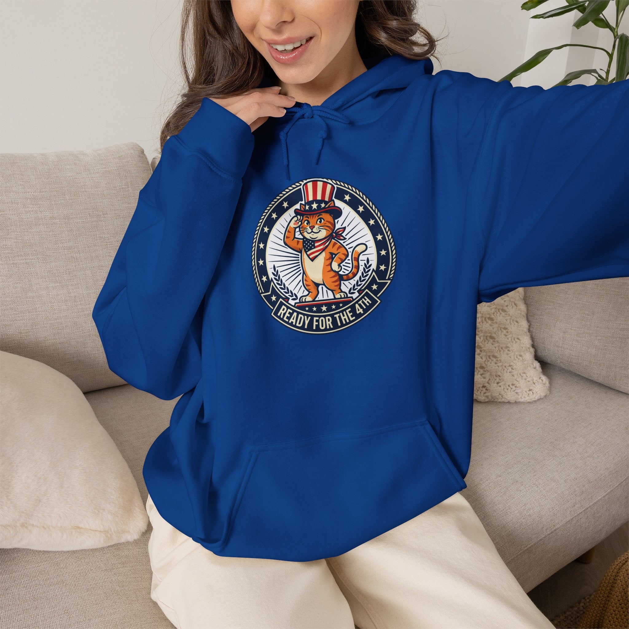 Patriotic Cat Hoodie — "Ready for the Stars" Graphic Pullover
