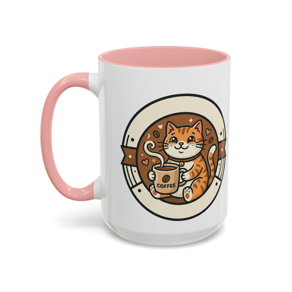 Cat Coffee Mug — Cute Orange Kitty Holding ‘Coffee’ Accent Ceramic Mug (11/15 oz)