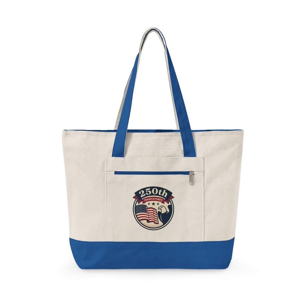 250th Anniversary American Flag Canvas Tote Bag — Zippered Patriotic Tote