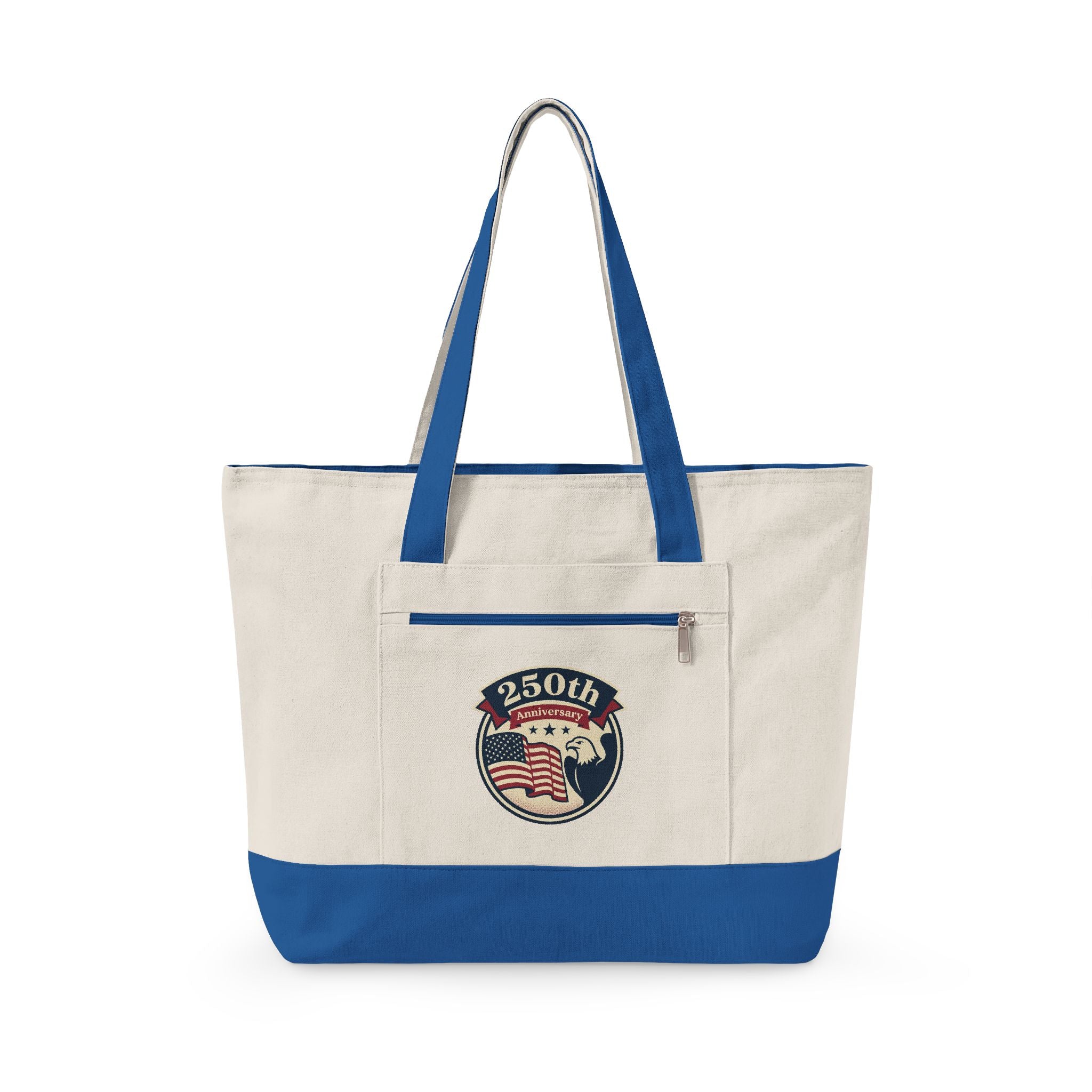 250th Anniversary American Flag Canvas Tote Bag — Zippered Patriotic Tote