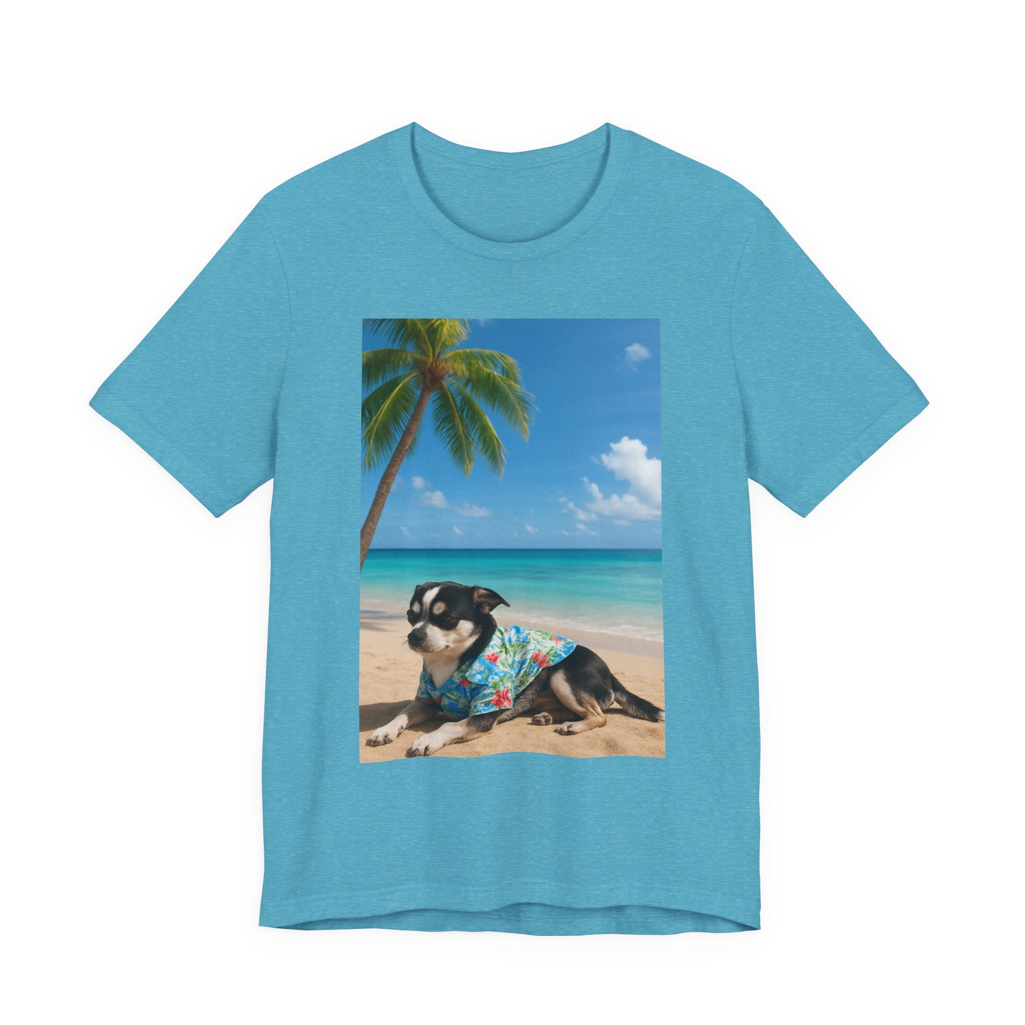 Beach Chihuahua Dog T-Shirt — Hawaiian Shirt Puppy on Tropical Shore