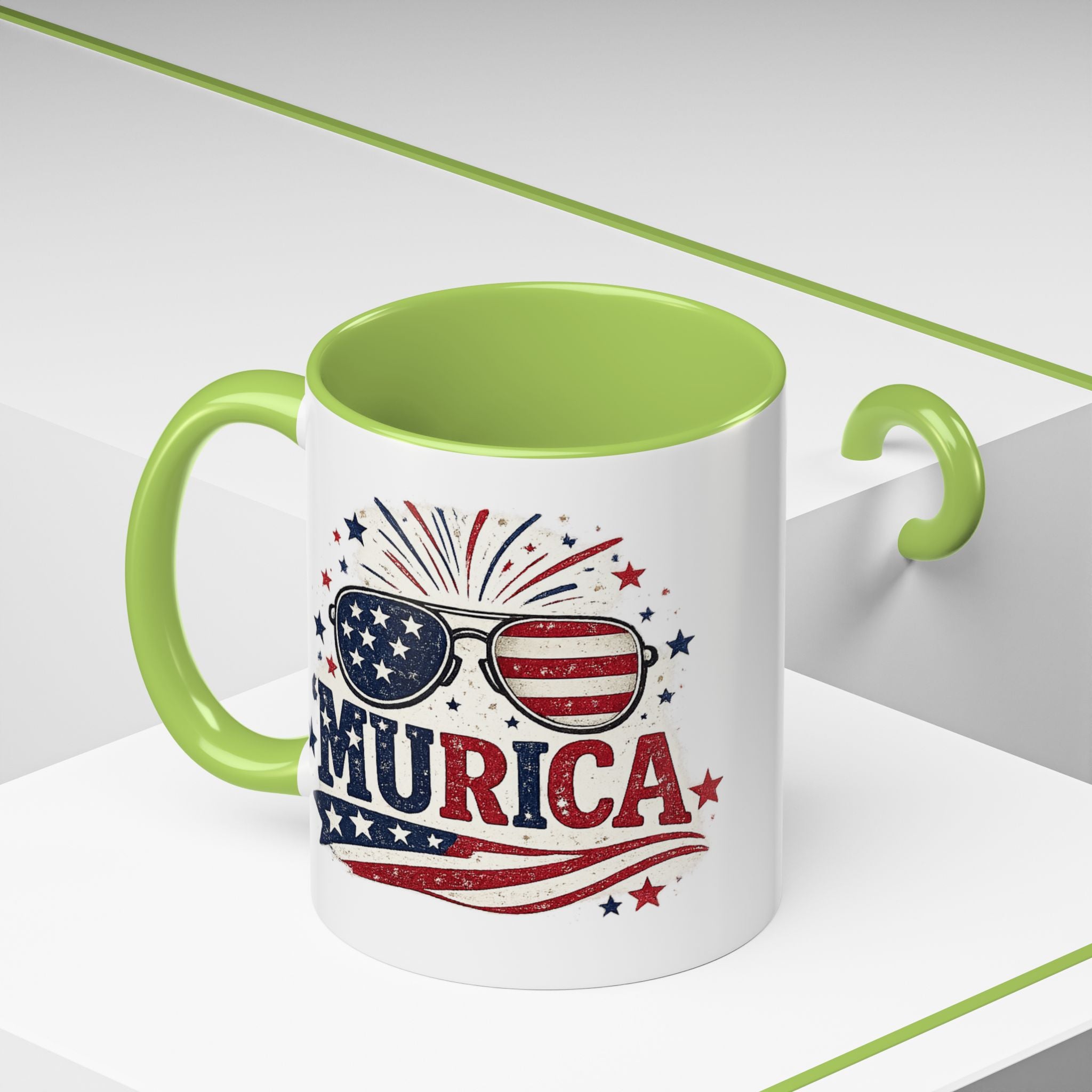 America Flag Accent Coffee Mug - Patriotic 11/15oz Tea Cup